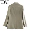 Traf女性のファッションオフィス着用シングルボタンブレザーコートビンテージ長袖ポケット女性の上着シックトップ210415
