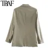 TRAF Moda Donna Abbigliamento da ufficio Blazer a bottone singolo Cappotto Vintage Tasche a maniche lunghe Capispalla femminile Chic Top 210415