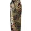 Sexy Flower Leaves Print Bow Tie Sashes Wrap Skirt Vintage Women High Waist Slim Fit Mid-Calf Long Pencil Skirts Holiday 210721