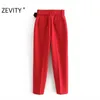 Verkauf Frauen Candy Farbe Hosen Rot Rosa Chic Schärpen Business Hosen Weibliche Gefälschte Reißverschluss Pantalones Mujer P953 210420