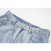 [Дикс] Женская летняя мода джинсы высокой талии сплошной цветной дырки темперамент свободные джинсовые штаны шириной ноги 13Q450 210527