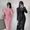 Örgü Kore Bayanlar Seksi Uzun Kollu Ofis Sıcak Parti Midi Elbise Kadınlar Için Çin Giyim 210602