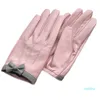 Women039s short design sheepskin gloves genuine leather gloves Bow design pink motorcycle glove3679445