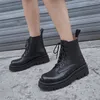 Meotina Motorcykel Stövlar Kvinnor Skor Real Leather Platform High Heel Ankel Boots Lace Up Block Heels Ladies Short Boots Vit 210608