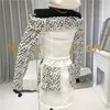 Outono coreano 2 peças conjunto mulheres sexy clube leopardo colheita tops + bodycon mini saia senhoras para roupas 210514