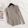 Koreanische Mode V-Ausschnitt Schwarz Pullover Winter Herbst Pullover Frauen dünne elastische gestrickte weiche Pullover Pullover weiblich 210420