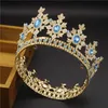 Royal Queen King Crown Tiara nupcial Diadema redonda Corona de boda Cristal Rosa Luz Oro Novia Boda Joyería Adornos X0726