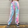 OMSJ Flanelle Taille Haute Tie Dye Imprimer Jogger Pantalon Automne Hiver Femmes Doux Chaud Colorfur Streetwear Pantalon de Survêtement Pantalon 210517