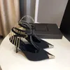 SLING blended tweed chain stiletto heels sandals Luxury designer fashion heel women shoes dress shoe New spring ladies slipers 34 to 41