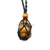 Natural Crystal Stone Yellow Smooth Tigers eye Necklace Pendant Healing Jewelry Charms Handmade Retro Net Pocket Braid Rope