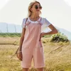 Kvinnor Bomull Linen Romper Button Pocket Ladies Playsuits Sexiga Backless Straps Bow Tank Jumpsuit Spring Casual Loose Overaller 210526