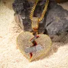 Хип-хоп Новая Полная алмазная группа помогает Разбитое сердце Подвеска Сердце Сплав Ожерелье OK Напряжение любви