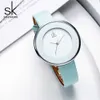 SHENGKE Skyblue Leather Strap Buckle Women Watches 38 MM Big Top Brand Simple Dial Quartz Luxury Ladies Watch Reloj Mujer 210616