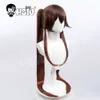 Hu Tao Cosplay Wig Genshin Impact Cosplay Hsiu Dark Brown Light Brown Gradient Dubbel Hastjärnigt Långt hårimitationsläderhatt Y0903