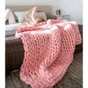Wostar Fashion Yメリノウールの毛布厚い大きな糸のロービングニット冬の暖かい投球sソファーベッド211122