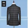 Men's Suits & Blazers (Jackets+Vest+Pants) Men Plaid Business Blazers/Male Slim Fit Pure Cotton Three-piece Suit/Man Groom Dress Tuxedo S-4X