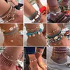 5 sätze/los Großhandel Layered Gold Shell Anhänger Kette Knöchel Armband Auf Bein Fuß Schmuck Boho Charme Fußkettchen für Frauen Zubehör