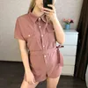 Women's Clothing Jumpsuits, Playsuits & Bodysuits Summer Short Sleeve Rompers Solid Black White Casual Clothes 210507