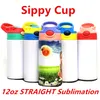 12oz Sublimation Bounce Cups Tumblers Kids Straight 6 colors Glossy cup Coffee Mugs Stainless Steel Double Wall Insulated Portable Water Bottles Z11
