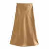 Fasta satin elastiska midja kvinnor midi kjol mode casual lady slim a-line kjolar p1596 210430