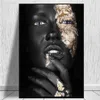 Anime Decor Wall Art Black and Gold Woman Painting On Canvas Art Posters Prints Imagem Escandinava para Sala de Estar