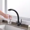 حنفيات المطبخ 3 Way TAP Dual Holder Hole Filter Faucet Chrome Black Golden Drink