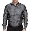 Hi-Tie 100% Silke Luxury Black Gold Brodery Paisley Dress Shirt Men Långärmad Mäns Casual Button-Down Skjortor Outwear 210721