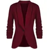 Costumes pour femmes Blazers CINESSD Bureau Lady Manteau Solide Manches longues Cardigan Bouton Costume décontracté Bleu Marine Drapé Slim Coton Femmes Blazer Ja