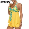 Sexy maiô mulheres verão beachwear halter lace swimwear banhos bodysuit plus size floral 5xl 210702