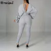 Salopette da donna Manica lunga Sera Moda Arrivo Loungewear Elegante Profondo scollo a V Senza schienale Abbigliamento Donna 210513