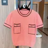 Kvinnor Ull T-shirt Kvinna Knitting Luxury Brand Tops Ladies Högkvalitativ Mode Plaid Brev Casual Broderi Tees 210623