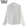 TRAF femmes mode avec dentelle plissée tenue de bureau Blouses Vintage col haut à manches longues femmes chemises Chic hauts 210415