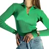 Camisetas para mujer Camiseta de mujer Tops de punto acanalado Casual Manga larga Solapa Cuello en V Color sólido Camisetas ajustadas