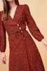 Fransk V Neck Front Slit Leopard Print Wrap Klänning Vintage Kvinna Bow Lacing Up Waist Kortärmad Tea Tea Dresses Vestido 210429