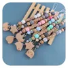 Pacifiers # Handgjorda personligt namn Baby Animal Wooden Dummy Pacifier Clips Safe Teething Chain Holder Chew Wholesale