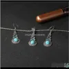 Boucles d'oreilles Drop Delivery 2021 Boucles d'oreilles Ensembles de bijoux Turquoise Collé Calebasse Forme Alliage Pendentif Collier Antique Sier Plaqué Chaîne En Métal Tbf