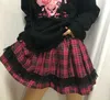 Spódnice ruibbit letnia dziewczyna japońska haruku dziewczyny czerwony różowy fioletowy niebieski kraciasta punkowa koronkowa ciasto urocze lolita kawaii mini