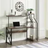 US Stock Furniture Home Office Computer Desk with Hutch and Shelf /Writing Study Table with 5 Tier Bookshelves/Multipurpose PC a59