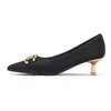 Dress Shoes Brand Women Heels High Quality Silk Pointed Toe Gold Chian Buckle Slip On Thin Heel Wedding Female Sexy