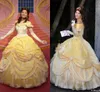 Movie cosplay Gold Prom Dresses Off The Shoulder Ball Gowns Abendkleider Ruffles lace-up corset Princess Tiered Evening Dresses