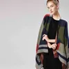 Women's Sweater Winter Jacquard Geometric Tassel Fight Color Hit Split Fork Lady's Shawl Travel Out Cape Cloak 210427