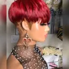 Ombre czerwony kolor Krótki bob pixie cięcie ludzka peruka włosa pełna maszyna wykonana nie ma koronkowych peruki z grzywką dla czarnych/białych kobiet impreza cosplay