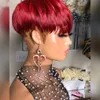 Ombre Red Color Short Bob Pixie Cut Human Hair Wig Full Machine Made None Lace Front Wigs With Bangs For Black/White Women Cosplay Party