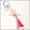 Keychains Fashion Accessories 1pc Boho Style Colorf Keychain Shandmade Shell med lång Tassel Alloy Keyring för Women Girl Bag Gift E2281-E2