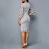 Dorywczo Suknie Wiosna Lato Kobiety 2022 Plus Rozmiar Slim Biuro Bodycon Vintage Elegancka Seksowna Patchwork Lace Party Dress