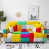 Kleurrijke vierkante structuur Sofa Cover voor Woonkamer Decor 1/2/3/4 Seater Elastic Couch L Sectional Stretch SnowCover 211116
