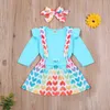 3-24M Valentine's Day born Infant Baby Girl Clothes Set Ruffles Romper Rainbow Heart Skirts Overalls Spring Outfits 210515