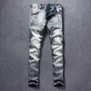 Włoski styl Moda Mężczyźni Dżinsy Wysokiej Jakości Elastyczne Slim Fit Casual Dżnowie Spodnie Homme Retro Wash Vintage Designer Długie Spodnie