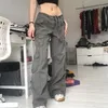 Pantalon Femme Capris Harajuku Cargo Jeans Grandes Poches Pantalon Vintage Taille Basse Grunge Fairycore Joggers Mode Pantalon De Jogging Académique Wo