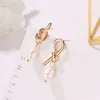 Noeud Asymétrique Perle Boucles D'Oreilles Femmes Style D'affaires Alliage Oreille Goutte Partie Coréenne Habillage Quotidien Boucle D'oreille Bijoux Ornements Accessoires KC Or